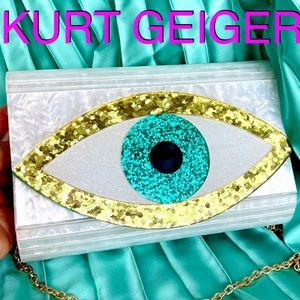 KURT GEIGER Evil Eye Party clutch on chain white acrylic mother of pearl